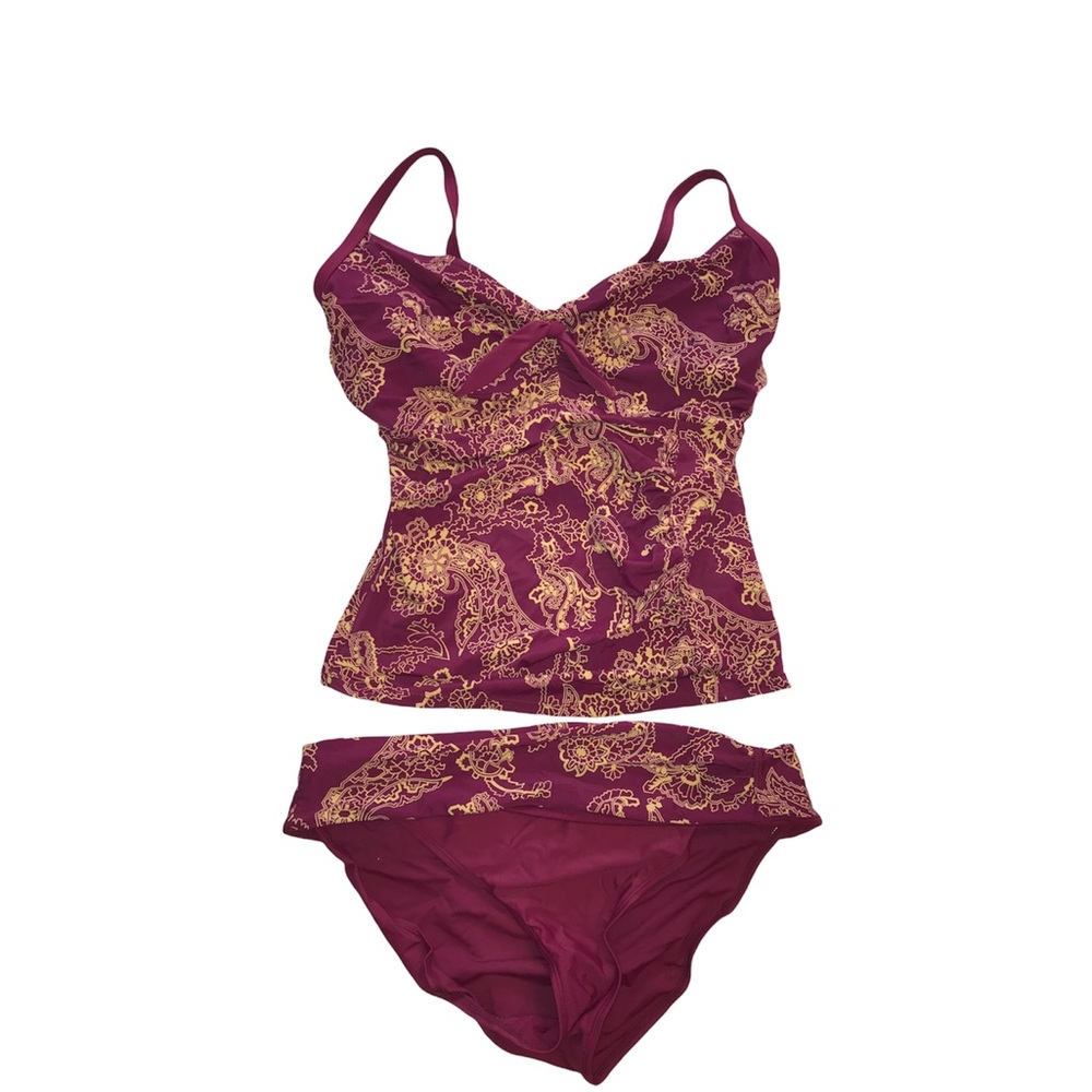 Panache Veronica swim suit purple gold size 34H tankini and large UK 14 bottom